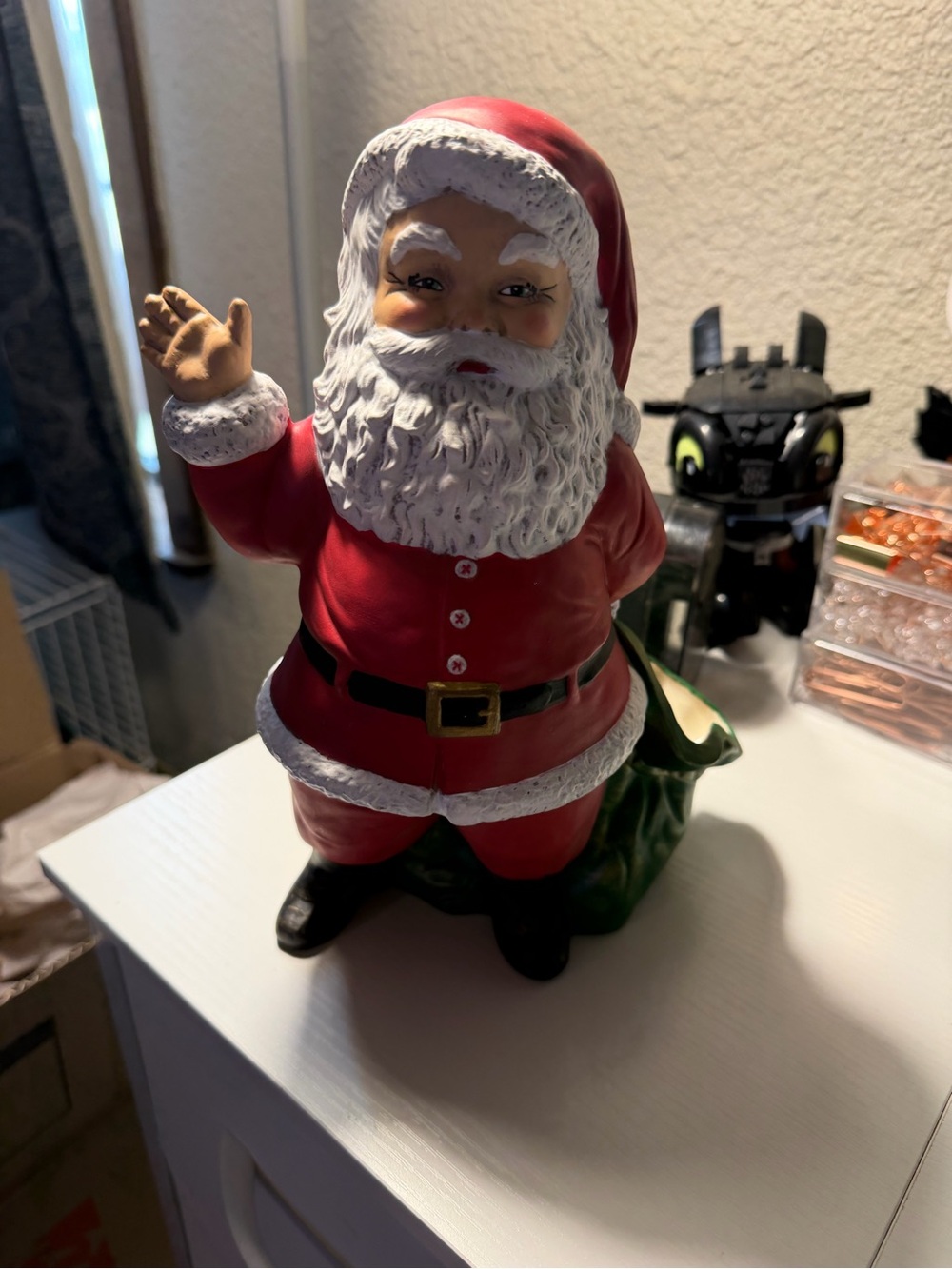 Red Santa Figurine with Green Sack - Holiday Décor